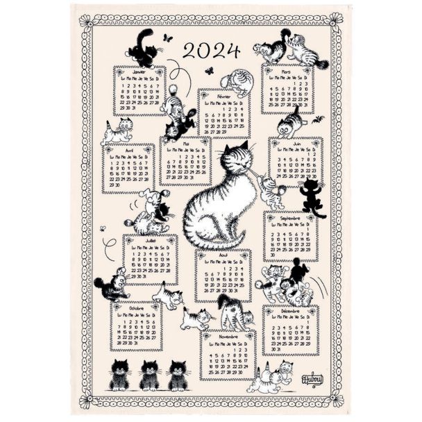 Dubout tea towel Calendrier Chatons 2024 ecru 48 X 72 Set of 3