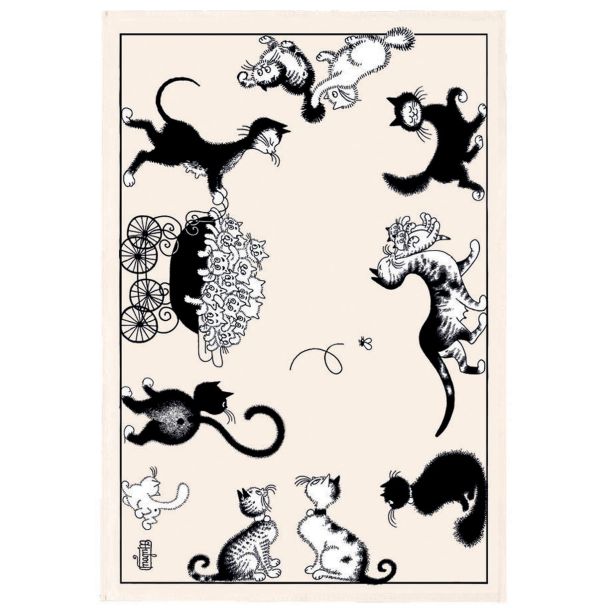 Dubout Chats Farandole tea towel ecru 48 X 72 Set of 3