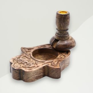 Eclectic Backflow Cone Burner Brown Hamsa Hand Mango Wood 13x14