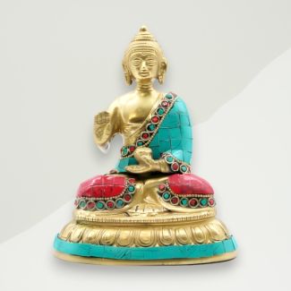 Eclectic Buddha Figurine Green, Red Buddha Brass 13x14