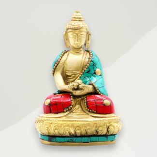 Eclectic Buddha Figurine Green, Red Buddha Brass 6.5x9.4