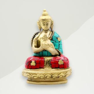 Eclectic Buddha Figurine Green, Red Buddha Brass 5x7.5