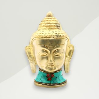 Eclectic Buddha Figurine Yellow, Green Buddha Brass 7x11.4