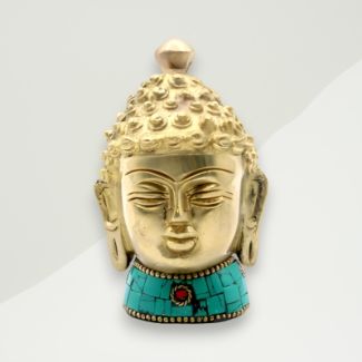 Eclectic Buddha Figurine Yellow, Green Buddha Brass 3.5x7