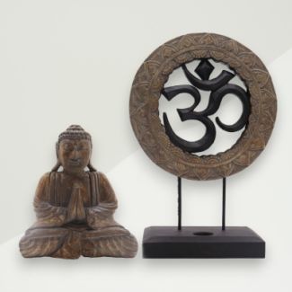 Eclectic Buddha Figurine Brown Buddha, Om Wood 40x44