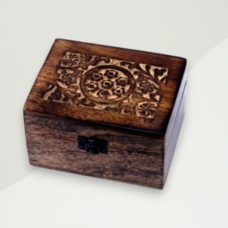 Eclectic Wooden Box Brown Floral Mango Wood 11.5x14.4