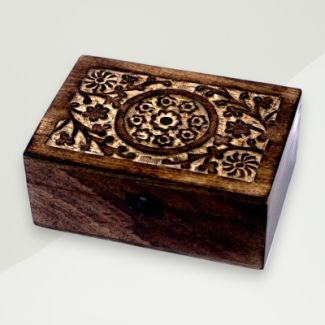Eclectic Wooden Box Brown Flowers Mango Wood 14.5x20.4