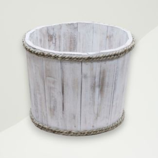 Traditional Decor Bucket White Albesia Wood 21x28