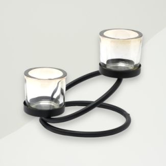 Industrial Votive Candle Holder Black Iron, Glass 17x13