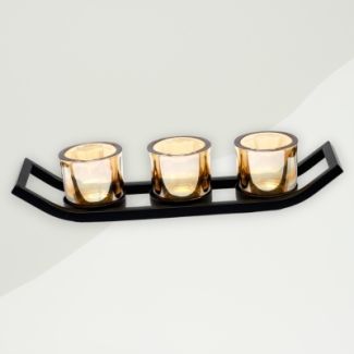 Industrial Votive Candle Holder Black Iron, Glass 32x8.4