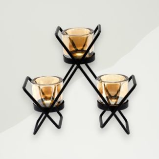 Industrial Votive Candle Holder Black Iron, Glass 22x7.4