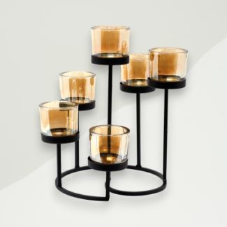 Industrial Votive Candle Holder Black Iron, Glass 48x8.5