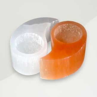 Eclectic Selenite Candle Holder White, Orange Yinyang Selenite 10x7