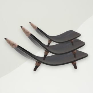 Modern Coconut Leaf Bowl Set  Black Wood, Plant Fiber 30x21