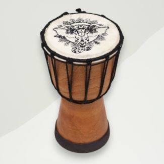 Eclectic Djembe Drum Brown Elephant Suar Wood, Cotton, Leather 12x19