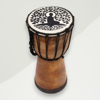 Eclectic Djembe Drum Brown Buddha Suar Wood, Cotton, Leather 13x24