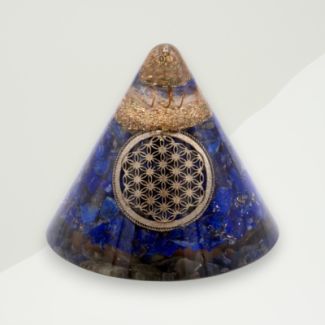 Eclectic Orgonite Cone Blue Flower Of Life Gemstones, Resins, Metals 9x8