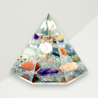 Eclectic Orgonite Pyramid White Tree Gemstones, Resins, Metals 9x8