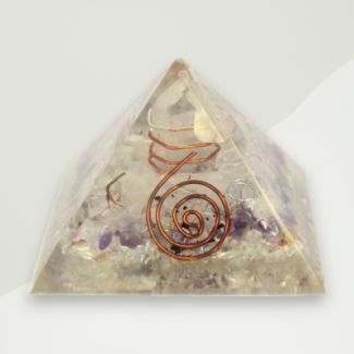 Eclectic Orgonite Pyramid Yellow Spiral Mixture Of Gemstone Chips, Copper And Metal Filings In Crystal Resin 5x4