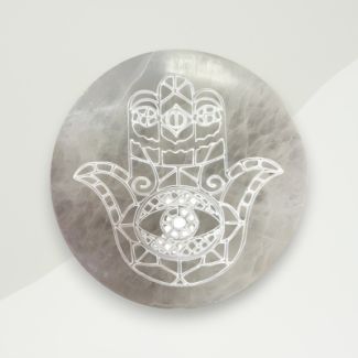 Eclectic Selenite Plate White Hamsa Hand Selenite 10x9