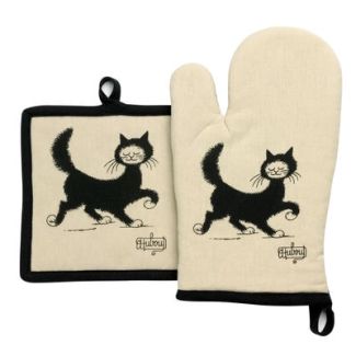 Set/2  Glove+Potholder Dubout Chat Balad Beige 18 X 28