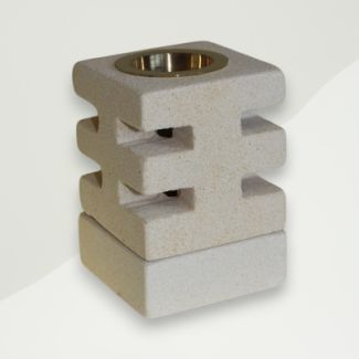 Modern Oil Burner White Sandstone & Brass Dish 7x7