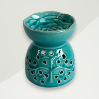 Eclectic Oil Burner Green Floral Ceramic 9x9