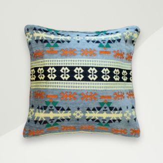 Oriental Pillow Cover Blue Cotton Blend 40x40