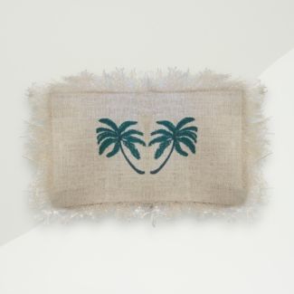 Coastal Pillow Cover Green, White Palm Tree Linen 50x29
