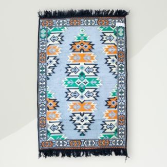Oriental Kilim Rug Blue Cotton Blend 80x125