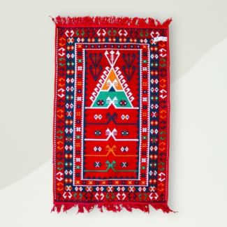 Oriental Kilim Rug Red Cotton Blend 80x125