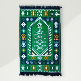 Oriental Kilim Rug Green Cotton Blend 80x125