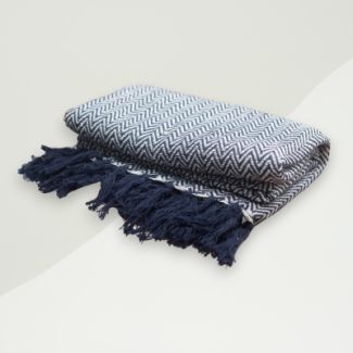 Eclectic Throw Blanket Blue, White Cotton 125x150
