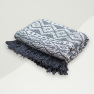 Eclectic Throw Blanket Gray, White Cotton 125x150