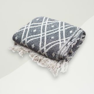 Eclectic Throw Blanket Gray, White Cotton 125x150