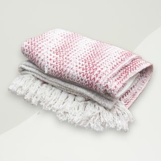 Eclectic Throw Blanket Pink, White Cotton 125x150
