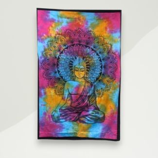 Eclectic Throw Blanket Multicolor Buddha Cotton 235x209