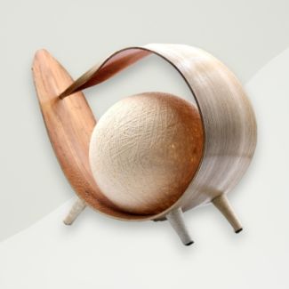 Modern Table Lamp Brown Wood, Plant Fiber 22x30