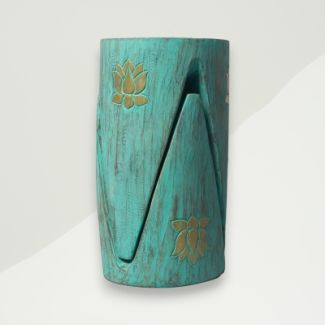 Set of 2: Eclectic Stool Green Lotus Flower Wood 30x39