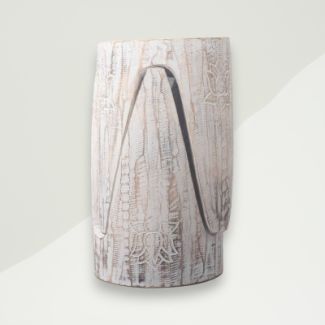 Set of 2: Eclectic Stool White Lotus Flower Wood 30x39