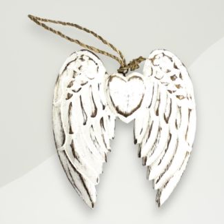 Bohemian Wood Wall Accent White Angel Wings White Washed Albesia Wood 1.5x7