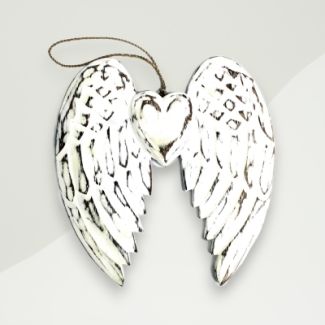 Bohemian Wood Wall Accent White Angel Wings White Washed Albesia Wood 1.5x22