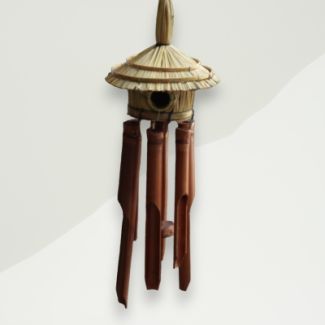 Farmhouse Bird Box Windchime Brown Seagrass, Bamboo 17x44