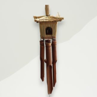 Farmhouse Bird Box Windchime Brown Seagrass, Bamboo 15x48