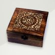 Eclectic Wooden Box Brown Floral Mango Wood 17x16