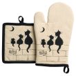 Set/2  Glove+Potholder Dubout 3 Chats Beige 18 X 28