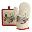 Set/2  Glove+Potholder Chats Coeur Beige 18 X 28